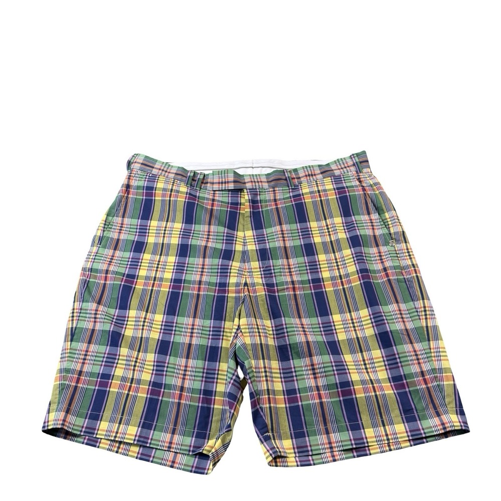 RLX Ralph Lauren Green Pink Yellow Tartan Performance Mens Golf Shorts Size 36